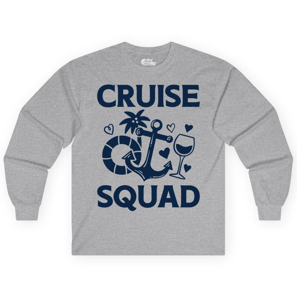 Cruise Squad Shirt - Funny Cruise Group Shirt for Vacation Parties (Long Sleeve) in Sport Grey - Cruise Squad Shirt - Fun Nautical Anchor Wine Glass Group Party Tee