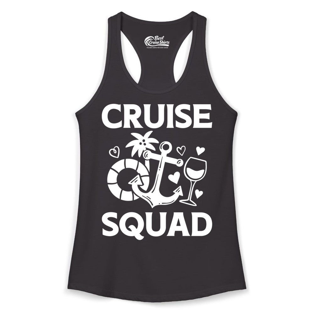 Cruise Squad Shirt - Funny Cruise Group Shirt for Vacation Parties (Ladies Tank) in Black - Cruise Squad Shirt - Fun Nautical Anchor Wine Glass Group Party Tee