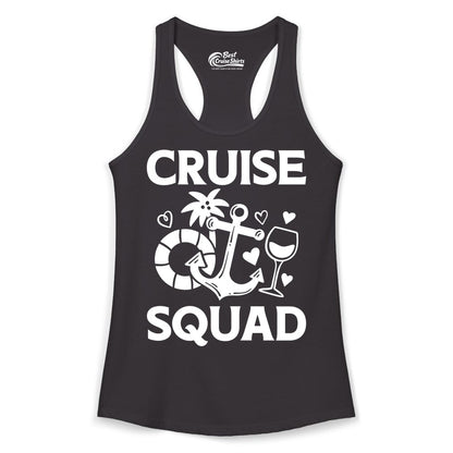 Cruise Squad Shirt - Funny Cruise Group Shirt for Vacation Parties (Ladies Tank) in Black - Cruise Squad Shirt - Fun Nautical Anchor Wine Glass Group Party Tee