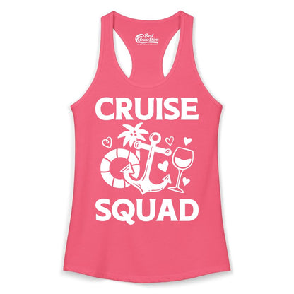Cruise Squad Shirt - Funny Cruise Group Shirt for Vacation Parties (Ladies Tank) in Hot Pink - Cruise Squad Shirt - Fun Nautical Anchor Wine Glass Group Party Tee