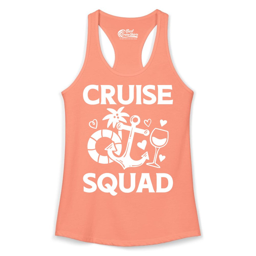 Cruise Squad Shirt - Funny Cruise Group Shirt for Vacation Parties (Ladies Tank) in Solid Light Orange - Cruise Squad Shirt - Fun Nautical Anchor Wine Glass Group Party Tee