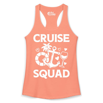 Cruise Squad Shirt - Funny Cruise Group Shirt for Vacation Parties (Ladies Tank) in Solid Light Orange - Cruise Squad Shirt - Fun Nautical Anchor Wine Glass Group Party Tee