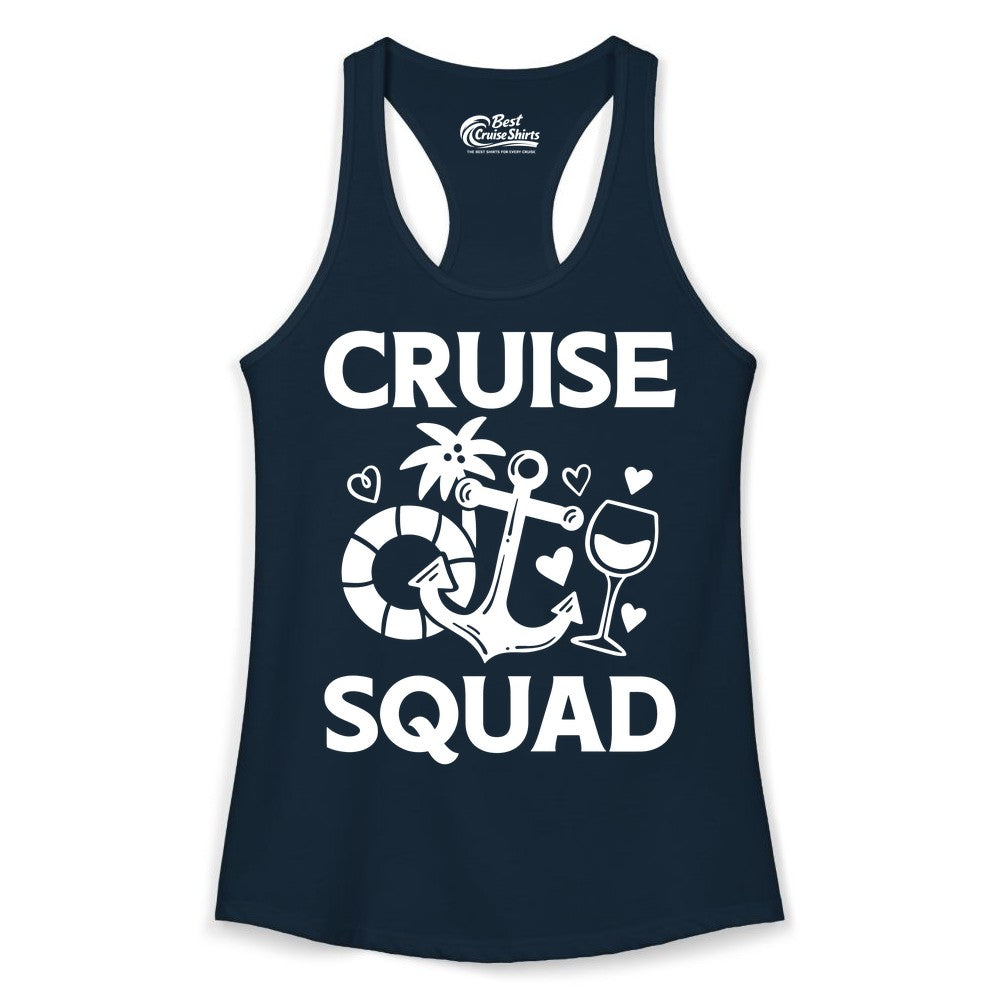 Cruise Squad Shirt - Funny Cruise Group Shirt for Vacation Parties (Ladies Tank) in Solid Midnight Navy - Cruise Squad Shirt - Fun Nautical Anchor Wine Glass Group Party Tee