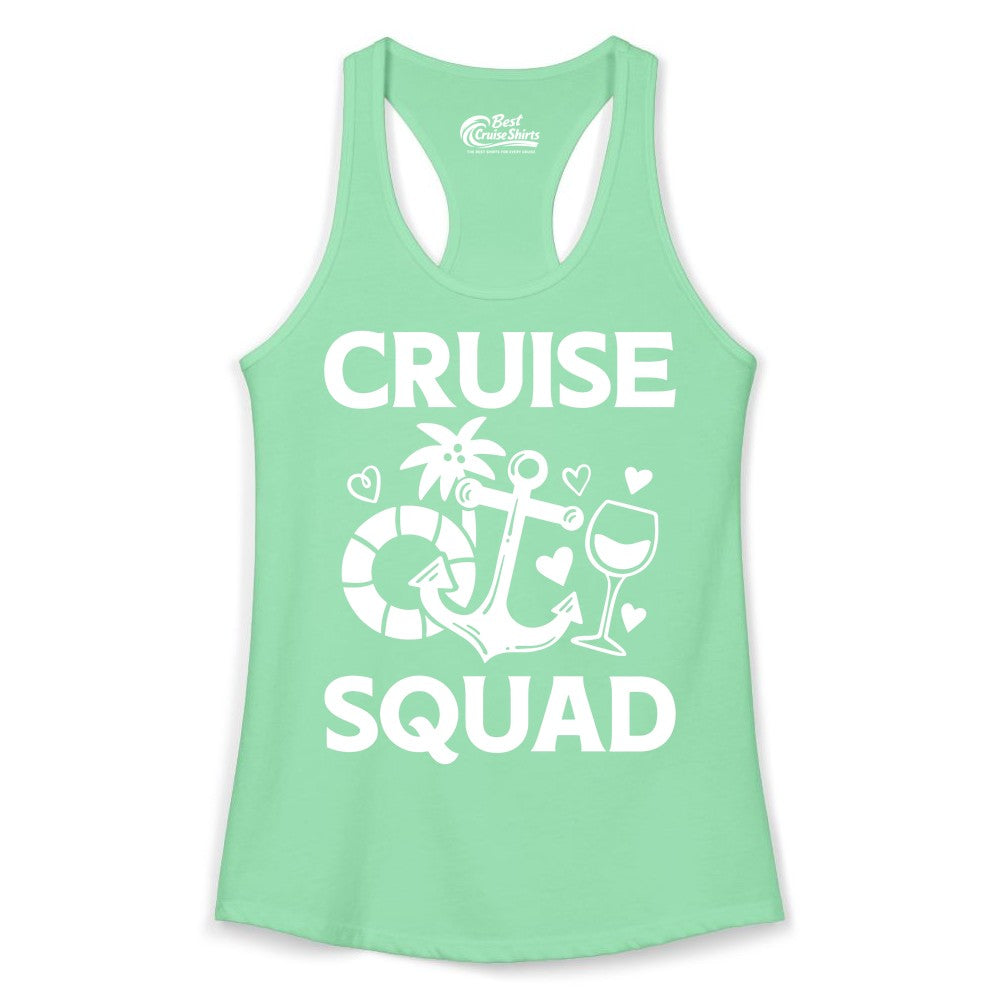 Cruise Squad Shirt - Funny Cruise Group Shirt for Vacation Parties (Ladies Tank) in Solid Mint - Cruise Squad Shirt - Fun Nautical Anchor Wine Glass Group Party Tee
