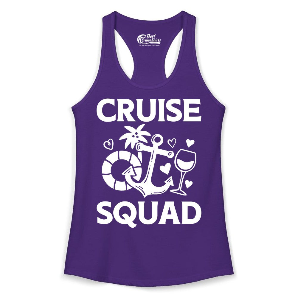 Cruise Squad Shirt - Funny Cruise Group Shirt for Vacation Parties (Ladies Tank) in Solid Purple Rush - Cruise Squad Shirt - Fun Nautical Anchor Wine Glass Group Party Tee