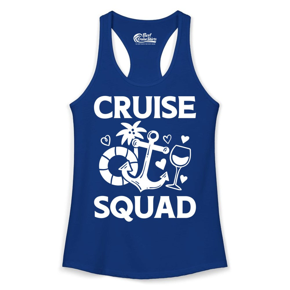 Cruise Squad Shirt - Funny Cruise Group Shirt for Vacation Parties (Ladies Tank) in Solid Royal - Cruise Squad Shirt - Fun Nautical Anchor Wine Glass Group Party Tee
