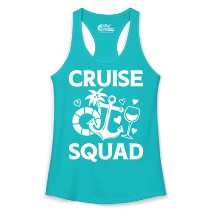 Cruise Squad Shirt - Funny Cruise Group Shirt for Vacation Parties (Ladies Tank) in Tahiti Blue - Cruise Squad Shirt - Fun Nautical Anchor Wine Glass Group Party Tee