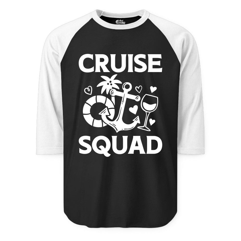 Cruise Squad Shirt - Funny Cruise Group Shirt for Vacation Parties (Raglan) in BlackWhite - Cruise Squad Shirt - Fun Nautical Anchor Wine Glass Group Party Tee