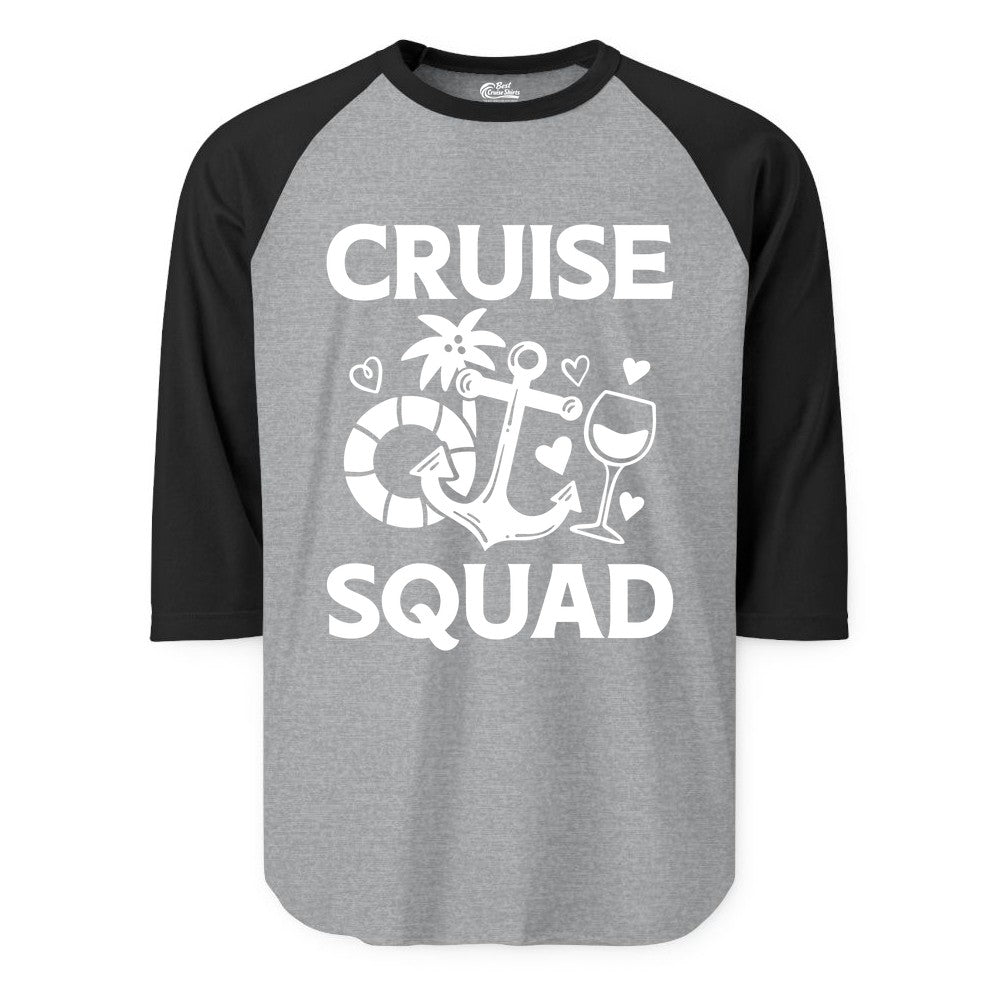 Cruise Squad Shirt - Funny Cruise Group Shirt for Vacation Parties (Raglan) in Heather GreyBlack - Cruise Squad Shirt - Fun Nautical Anchor Wine Glass Group Party Tee