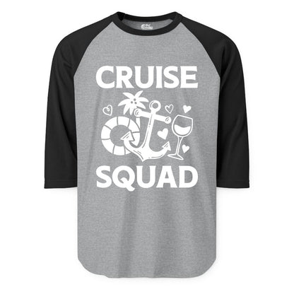 Cruise Squad Shirt - Funny Cruise Group Shirt for Vacation Parties (Raglan) in Heather GreyBlack - Cruise Squad Shirt - Fun Nautical Anchor Wine Glass Group Party Tee