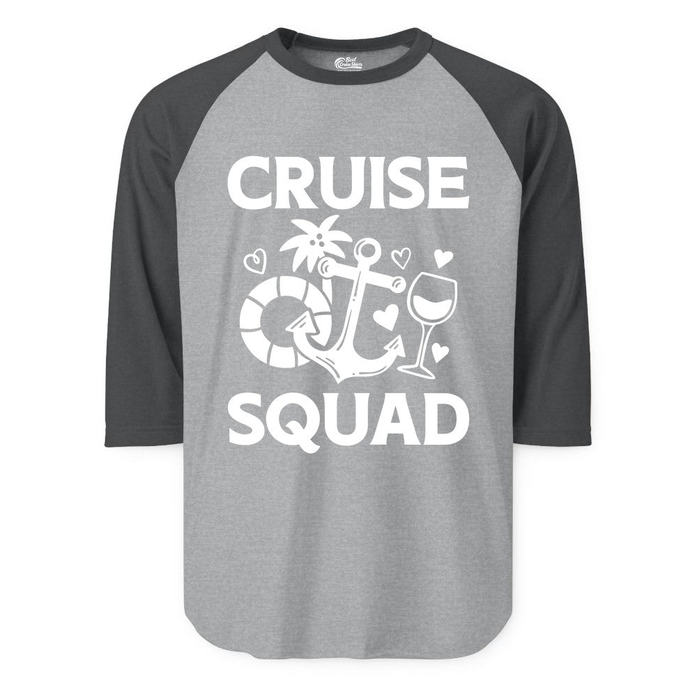 Cruise Squad Shirt - Funny Cruise Group Shirt for Vacation Parties (Raglan) in Heather GreyHeather Charcoal - Cruise Squad Shirt - Fun Nautical Anchor Wine Glass Group Party Tee