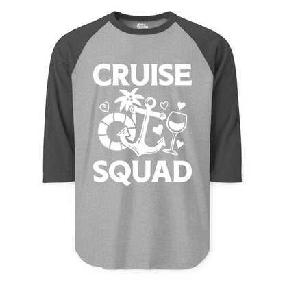 Cruise Squad Shirt - Funny Cruise Group Shirt for Vacation Parties (Raglan) in Heather GreyHeather Charcoal - Cruise Squad Shirt - Fun Nautical Anchor Wine Glass Group Party Tee