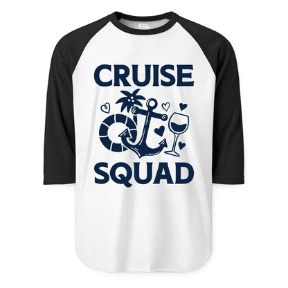 Cruise Squad Shirt - Funny Cruise Group Shirt for Vacation Parties (Raglan) in WhiteBlack - Cruise Squad Shirt - Fun Nautical Anchor Wine Glass Group Party Tee