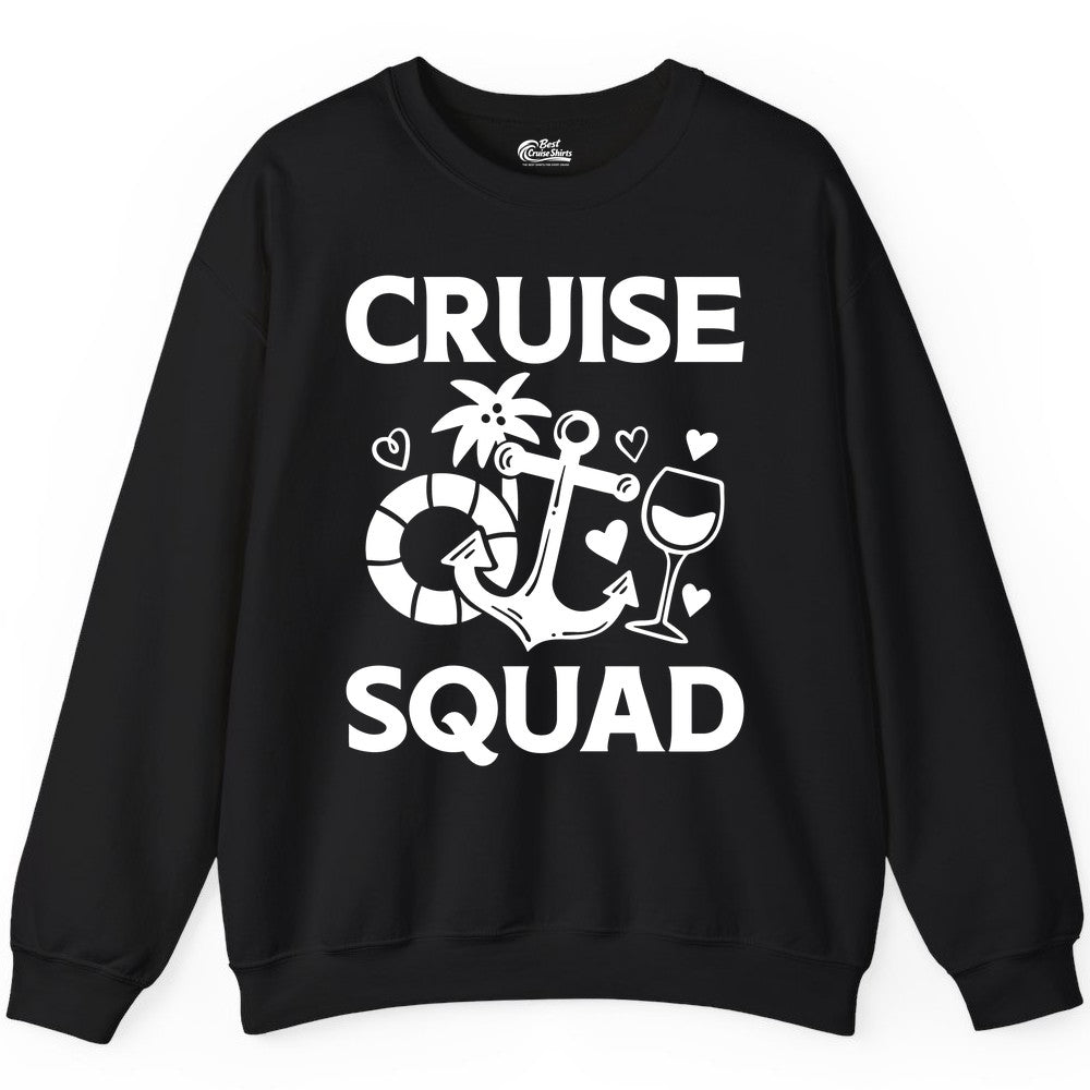 Cruise Squad Shirt - Funny Cruise Group Shirt for Vacation Parties (Sweatshirt) in Black - Cruise Squad Shirt - Fun Nautical Anchor Wine Glass Group Party Tee
