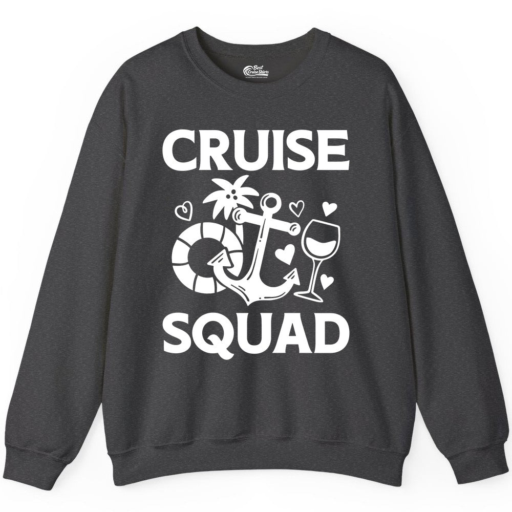 Cruise Squad Shirt - Funny Cruise Group Shirt for Vacation Parties (Sweatshirt) in Dark Heather - Cruise Squad Shirt - Fun Nautical Anchor Wine Glass Group Party Tee