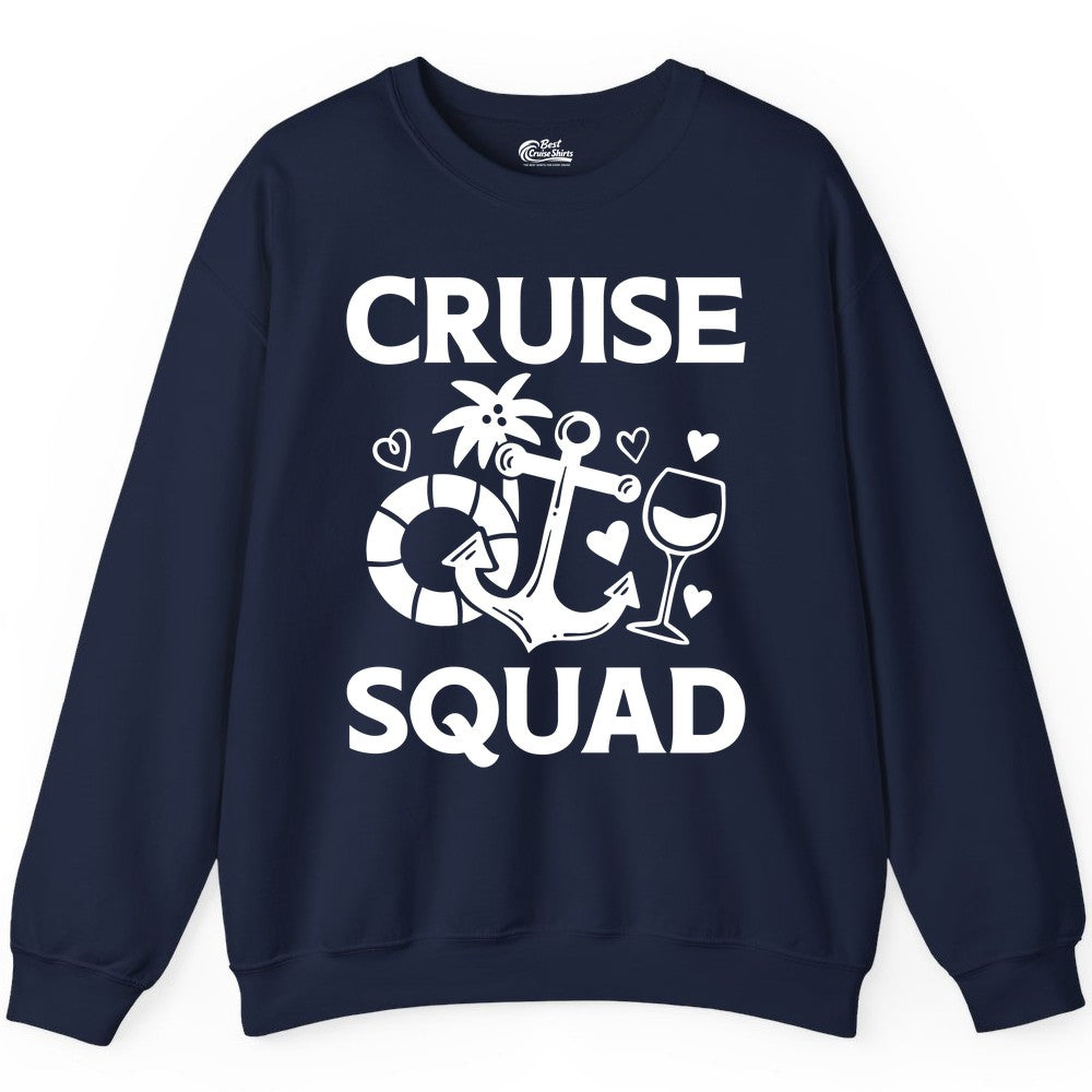 Cruise Squad Shirt - Funny Cruise Group Shirt for Vacation Parties (Sweatshirt) in Navy - Cruise Squad Shirt - Fun Nautical Anchor Wine Glass Group Party Tee