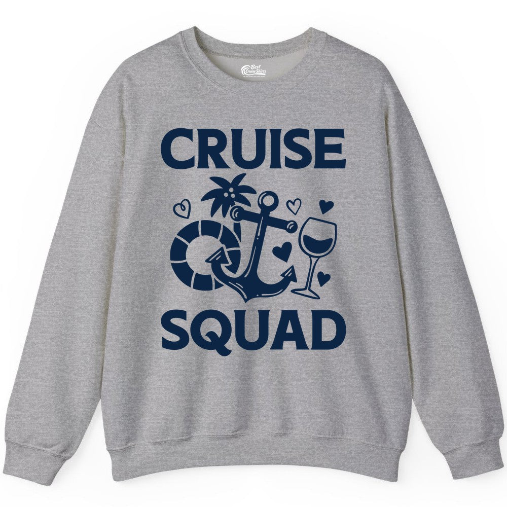 Cruise Squad Shirt - Funny Cruise Group Shirt for Vacation Parties (Sweatshirt) in Sport Grey - Cruise Squad Shirt - Fun Nautical Anchor Wine Glass Group Party Tee