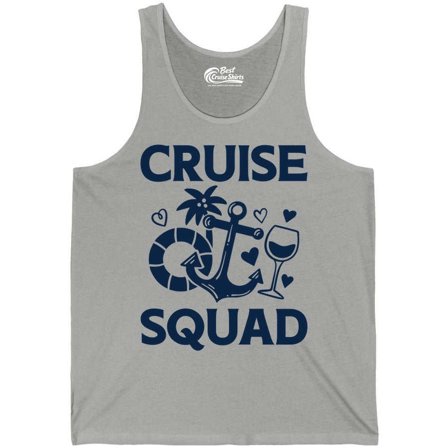 Cruise Squad Shirt - Funny Cruise Group Shirt for Vacation Parties (Tank Top) in Athletic Heather - Cruise Squad Shirt - Fun Nautical Anchor Wine Glass Group Party Tee