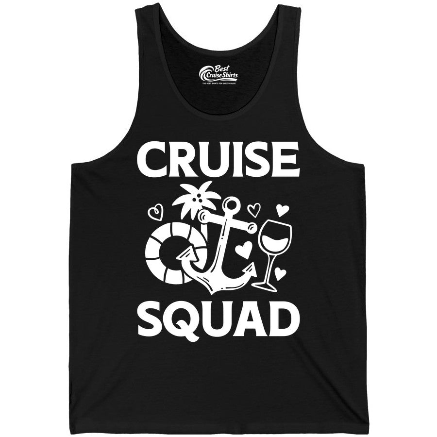 Cruise Squad Shirt - Funny Cruise Group Shirt for Vacation Parties (Tank Top) in Black - Cruise Squad Shirt - Fun Nautical Anchor Wine Glass Group Party Tee