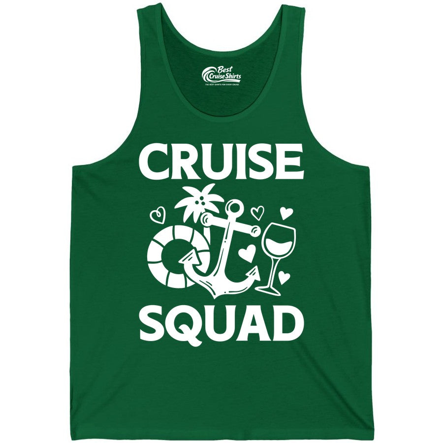 Cruise Squad Shirt - Funny Cruise Group Shirt for Vacation Parties (Tank Top) in Kelly - Cruise Squad Shirt - Fun Nautical Anchor Wine Glass Group Party Tee