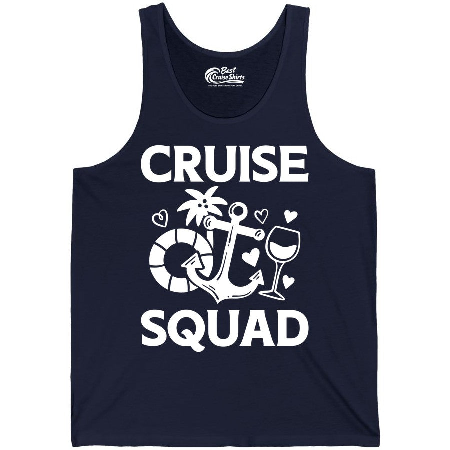 Cruise Squad Shirt - Funny Cruise Group Shirt for Vacation Parties (Tank Top) in Navy - Cruise Squad Shirt - Fun Nautical Anchor Wine Glass Group Party Tee
