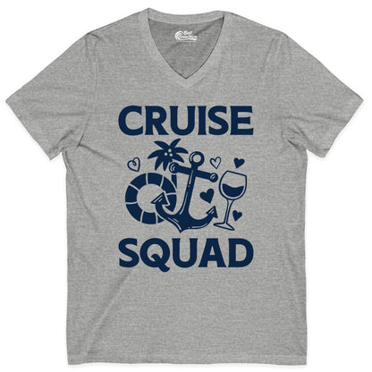 Cruise Squad Shirt - Funny Cruise Group Shirt for Vacation Parties (V-Neck) in Athletic Heather - Cruise Squad Shirt - Fun Nautical Anchor Wine Glass Group Party Tee