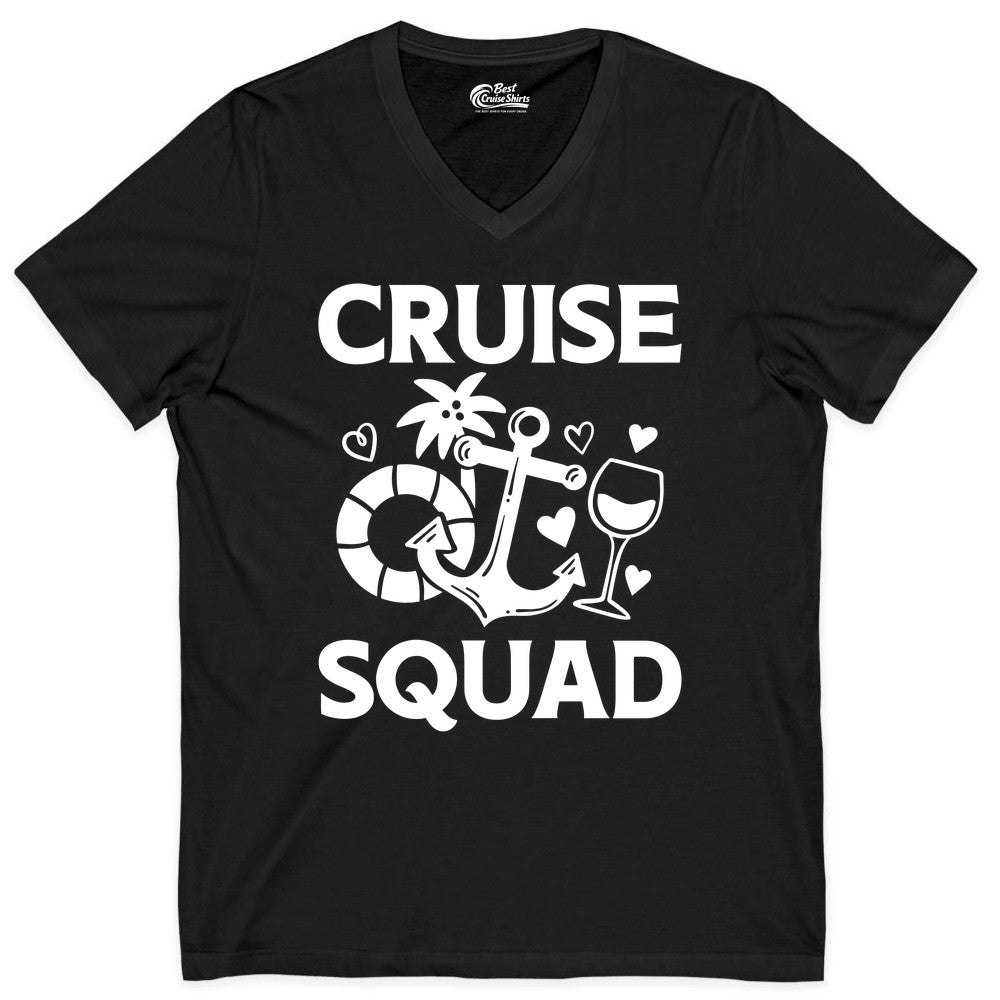 Cruise Squad Shirt - Funny Cruise Group Shirt for Vacation Parties (V-Neck) in Black - Cruise Squad Shirt - Fun Nautical Anchor Wine Glass Group Party Tee