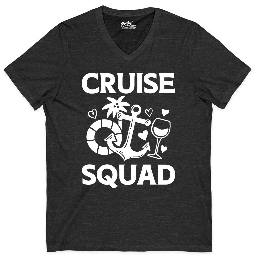 Cruise Squad Shirt - Funny Cruise Group Shirt for Vacation Parties (V-Neck) in Dark Grey Heather - Cruise Squad Shirt - Fun Nautical Anchor Wine Glass Group Party Tee