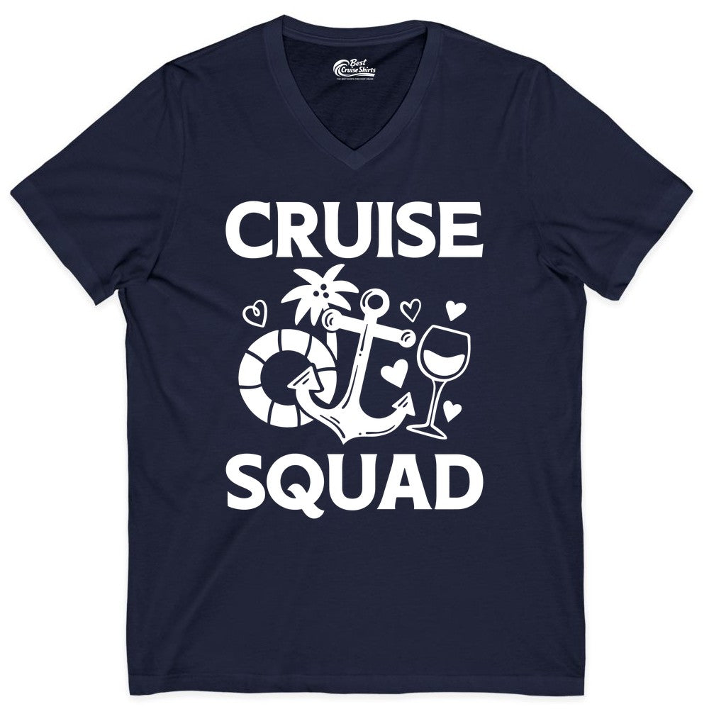 Cruise Squad Shirt - Funny Cruise Group Shirt for Vacation Parties (V-Neck) in Navy - Cruise Squad Shirt - Fun Nautical Anchor Wine Glass Group Party Tee