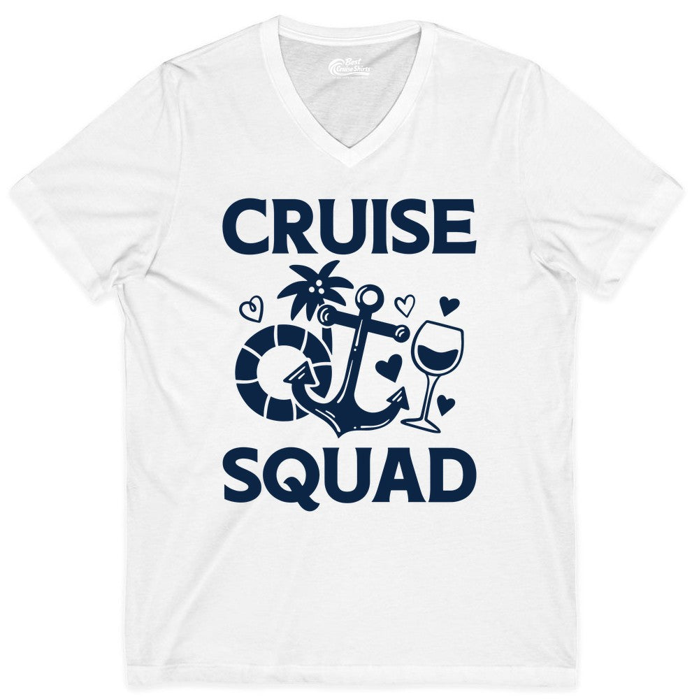 Cruise Squad Shirt - Funny Cruise Group Shirt for Vacation Parties (V-Neck) in White - Cruise Squad Shirt - Fun Nautical Anchor Wine Glass Group Party Tee
