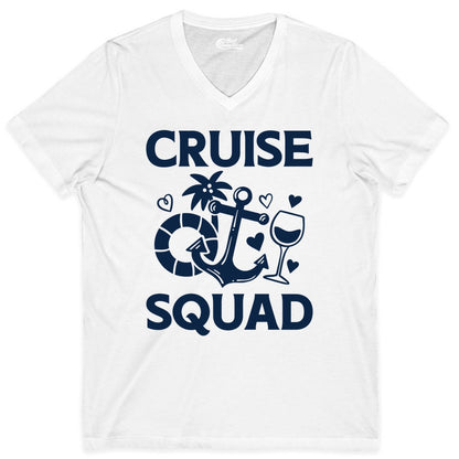 Cruise Squad Shirt - Funny Cruise Group Shirt for Vacation Parties (V-Neck) in White - Cruise Squad Shirt - Fun Nautical Anchor Wine Glass Group Party Tee