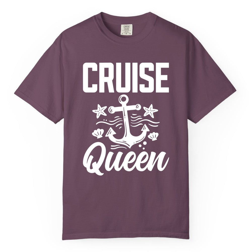 Cruise Queen Shirt - Nautical Anchor & Starfish Fun Cruise Shirt (Comfort Color) in Berry - Cruise Queen Shirt - Nautical Anchor and Starfish Graphic Tee