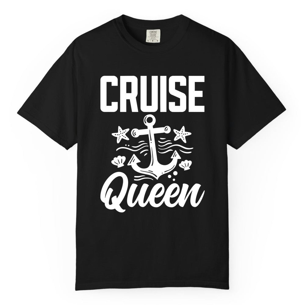 Cruise Queen Shirt - Nautical Anchor & Starfish Fun Cruise Shirt (Comfort Color) in Black - Cruise Queen Shirt - Nautical Anchor and Starfish Graphic Tee