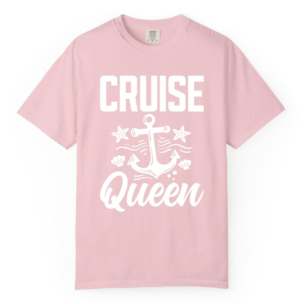 Cruise Queen Shirt - Nautical Anchor & Starfish Fun Cruise Shirt (Comfort Color) in Blossom - Cruise Queen Shirt - Nautical Anchor and Starfish Graphic Tee