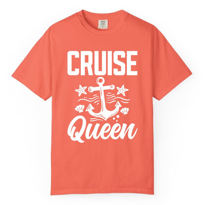 Cruise Queen Shirt - Nautical Anchor & Starfish Fun Cruise Shirt (Comfort Color) in Bright Salmon - Cruise Queen Shirt - Nautical Anchor and Starfish Graphic Tee
