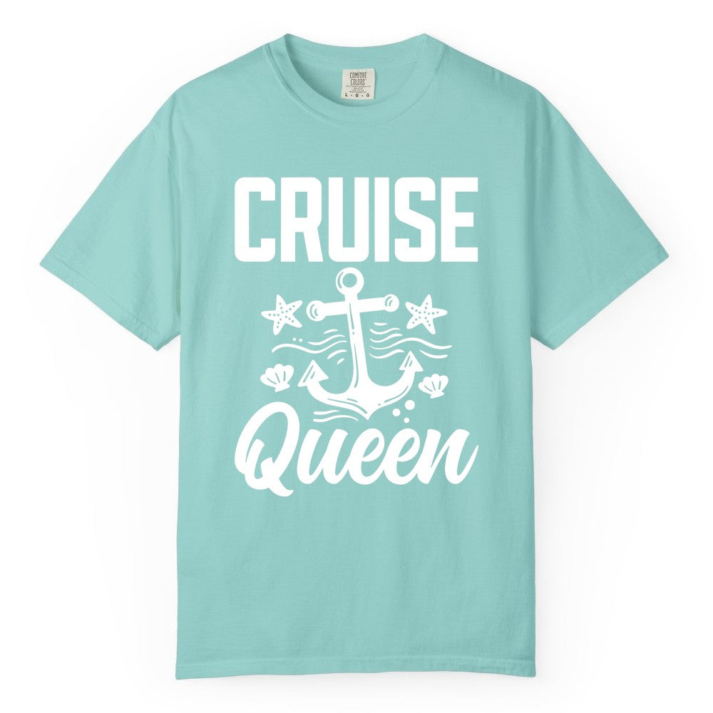 Cruise Queen Shirt - Nautical Anchor & Starfish Fun Cruise Shirt (Comfort Color) in Chalky Mint - Cruise Queen Shirt - Nautical Anchor and Starfish Graphic Tee