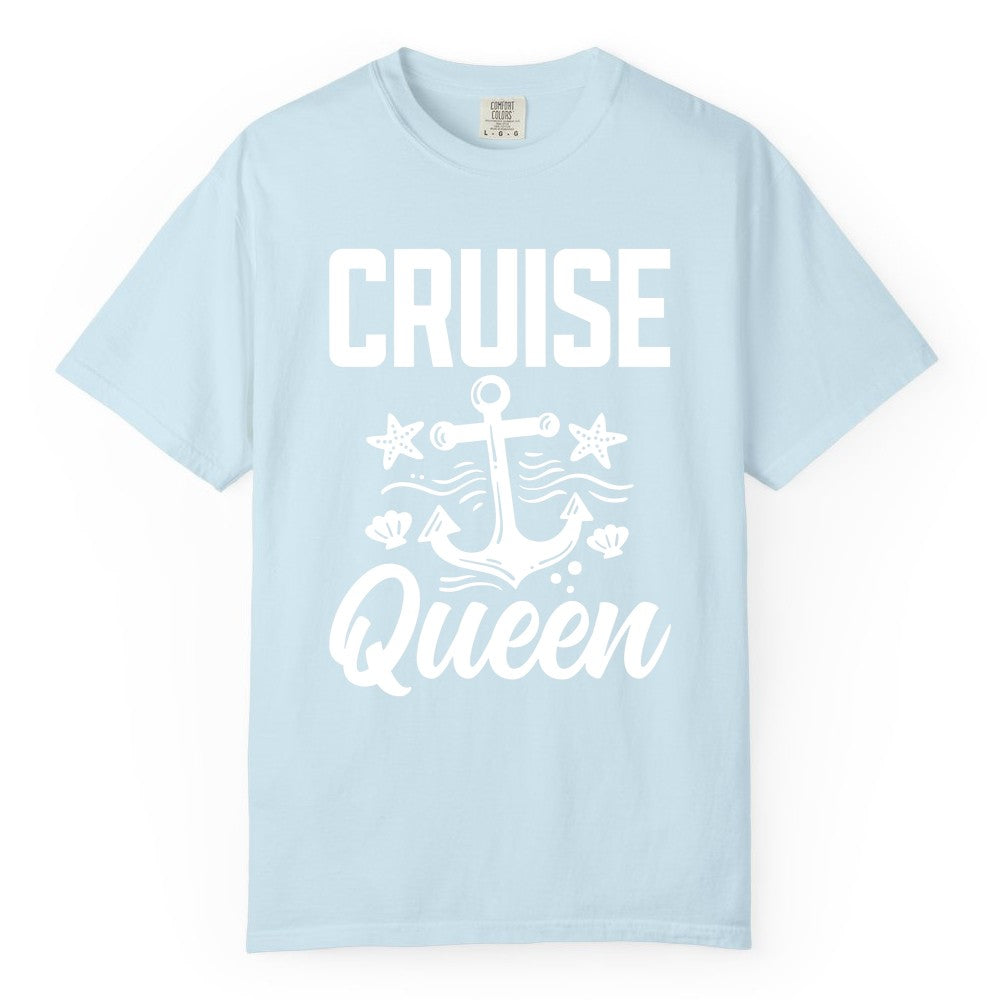 Cruise Queen Shirt - Nautical Anchor & Starfish Fun Cruise Shirt (Comfort Color) in Chambray - Cruise Queen Shirt - Nautical Anchor and Starfish Graphic Tee