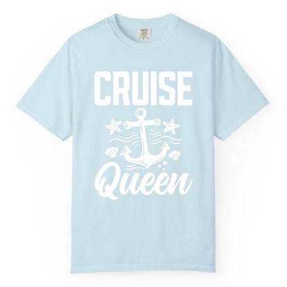 Cruise Queen Shirt - Nautical Anchor & Starfish Fun Cruise Shirt (Comfort Color) in Chambray - Cruise Queen Shirt - Nautical Anchor and Starfish Graphic Tee