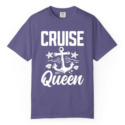Cruise Queen Shirt - Nautical Anchor & Starfish Fun Cruise Shirt (Comfort Color) in Grape - Cruise Queen Shirt - Nautical Anchor and Starfish Graphic Tee