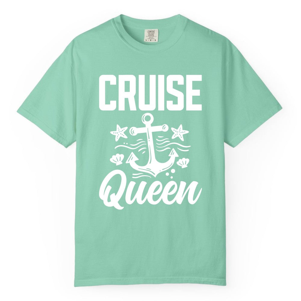 Cruise Queen Shirt - Nautical Anchor & Starfish Fun Cruise Shirt (Comfort Color) in Island Reef - Cruise Queen Shirt - Nautical Anchor and Starfish Graphic Tee