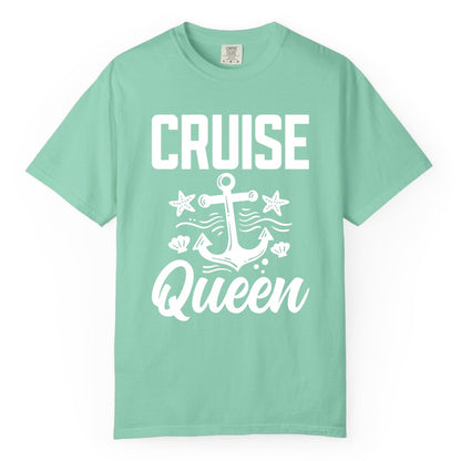 Cruise Queen Shirt - Nautical Anchor & Starfish Fun Cruise Shirt (Comfort Color) in Island Reef - Cruise Queen Shirt - Nautical Anchor and Starfish Graphic Tee