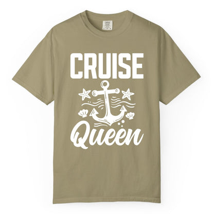 Cruise Queen Shirt - Nautical Anchor & Starfish Fun Cruise Shirt (Comfort Color) in Khaki - Cruise Queen Shirt - Nautical Anchor and Starfish Graphic Tee
