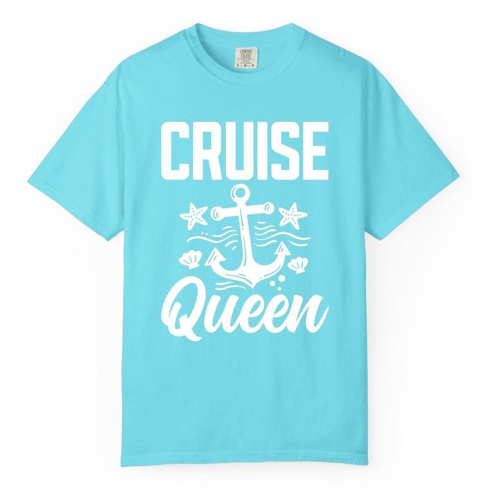 Cruise Queen Shirt - Nautical Anchor & Starfish Fun Cruise Shirt (Comfort Color) in Lagoon Blue - Cruise Queen Shirt - Nautical Anchor and Starfish Graphic Tee