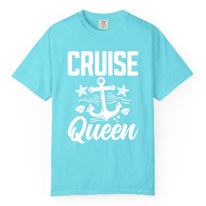 Cruise Queen Shirt - Nautical Anchor & Starfish Fun Cruise Shirt (Comfort Color) in Lagoon Blue - Cruise Queen Shirt - Nautical Anchor and Starfish Graphic Tee