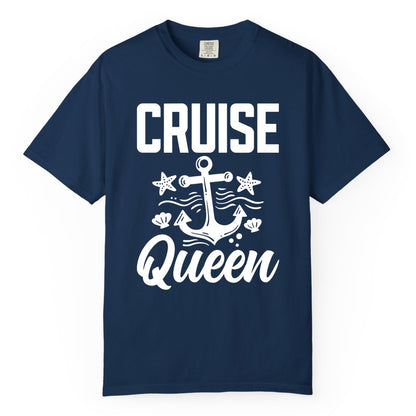 Cruise Queen Shirt - Nautical Anchor & Starfish Fun Cruise Shirt (Comfort Color) in Navy - Cruise Queen Shirt - Nautical Anchor and Starfish Graphic Tee