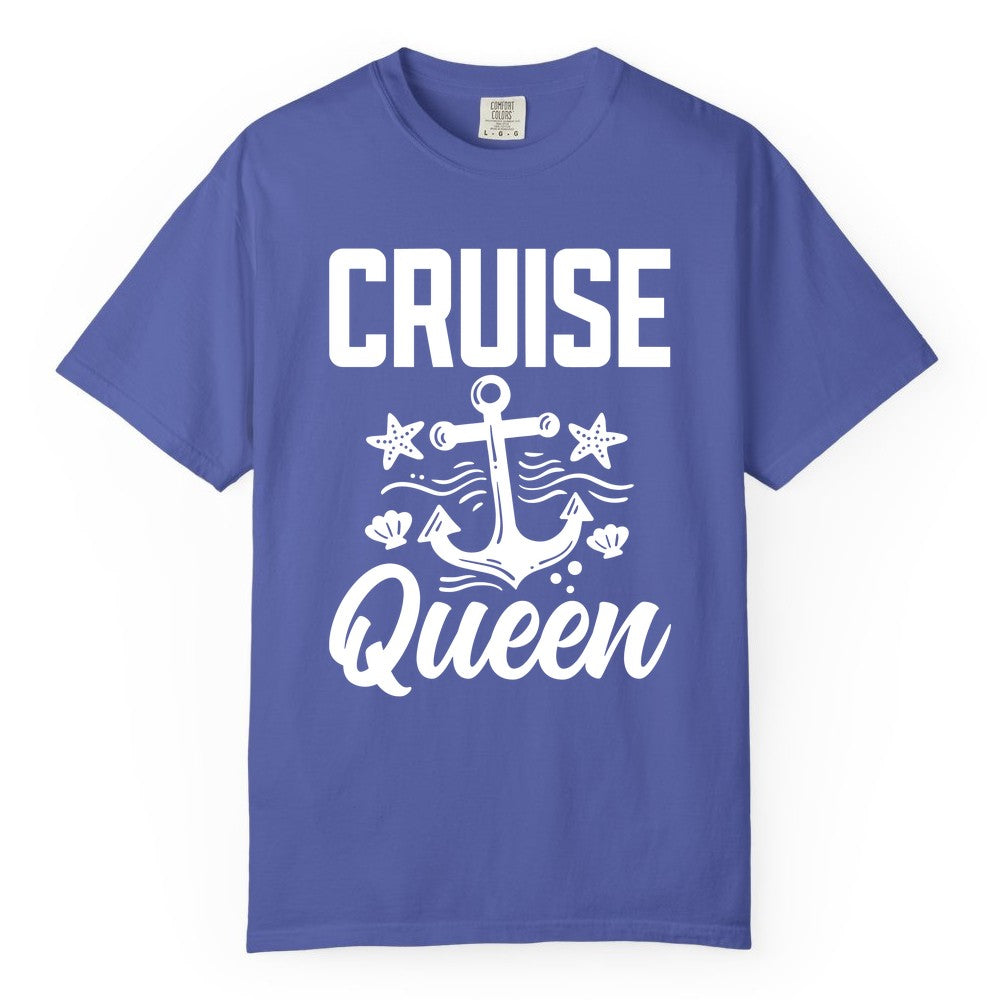 Cruise Queen Shirt - Nautical Anchor & Starfish Fun Cruise Shirt (Comfort Color) in Periwinkle - Cruise Queen Shirt - Nautical Anchor and Starfish Graphic Tee