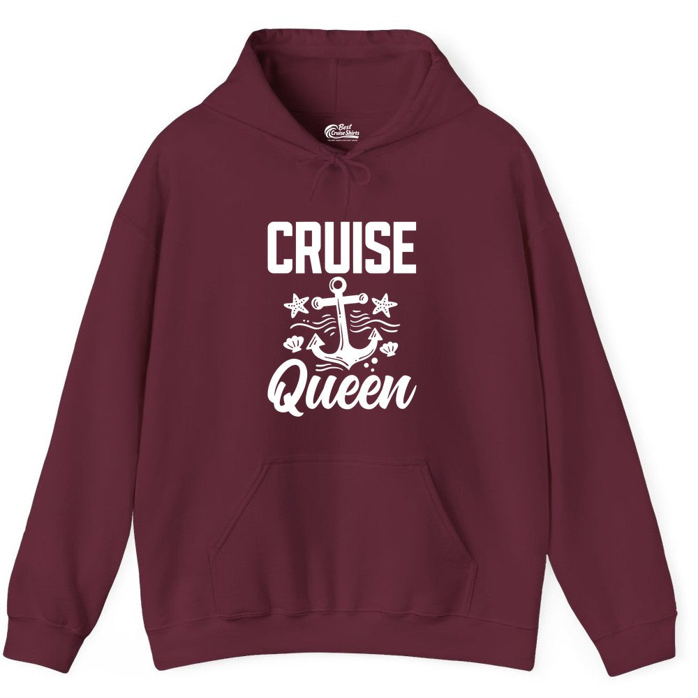 Cruise Queen Shirt - Nautical Anchor & Starfish Fun Cruise Shirt (Hoodie) in Maroon - Cruise Queen Shirt - Nautical Anchor and Starfish Graphic Tee