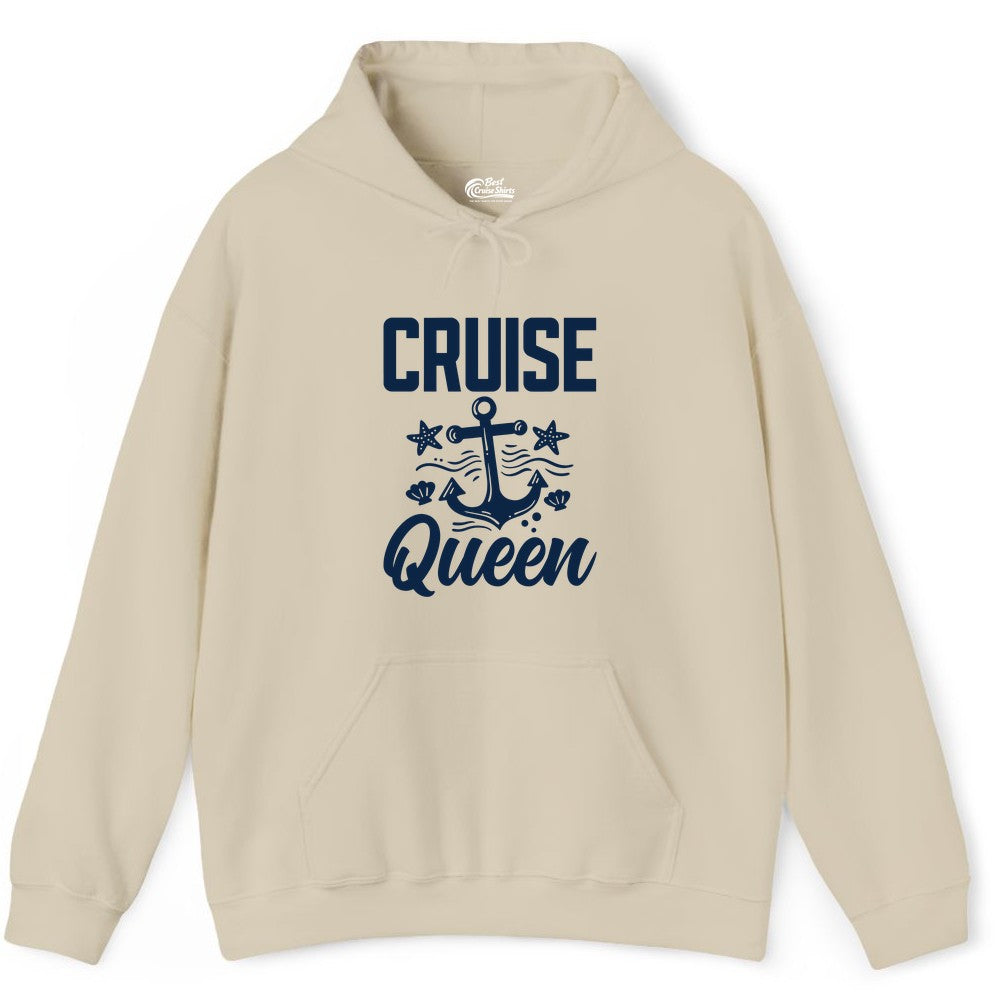 Cruise Queen Shirt - Nautical Anchor & Starfish Fun Cruise Shirt (Hoodie) in Sand - Cruise Queen Shirt - Nautical Anchor and Starfish Graphic Tee