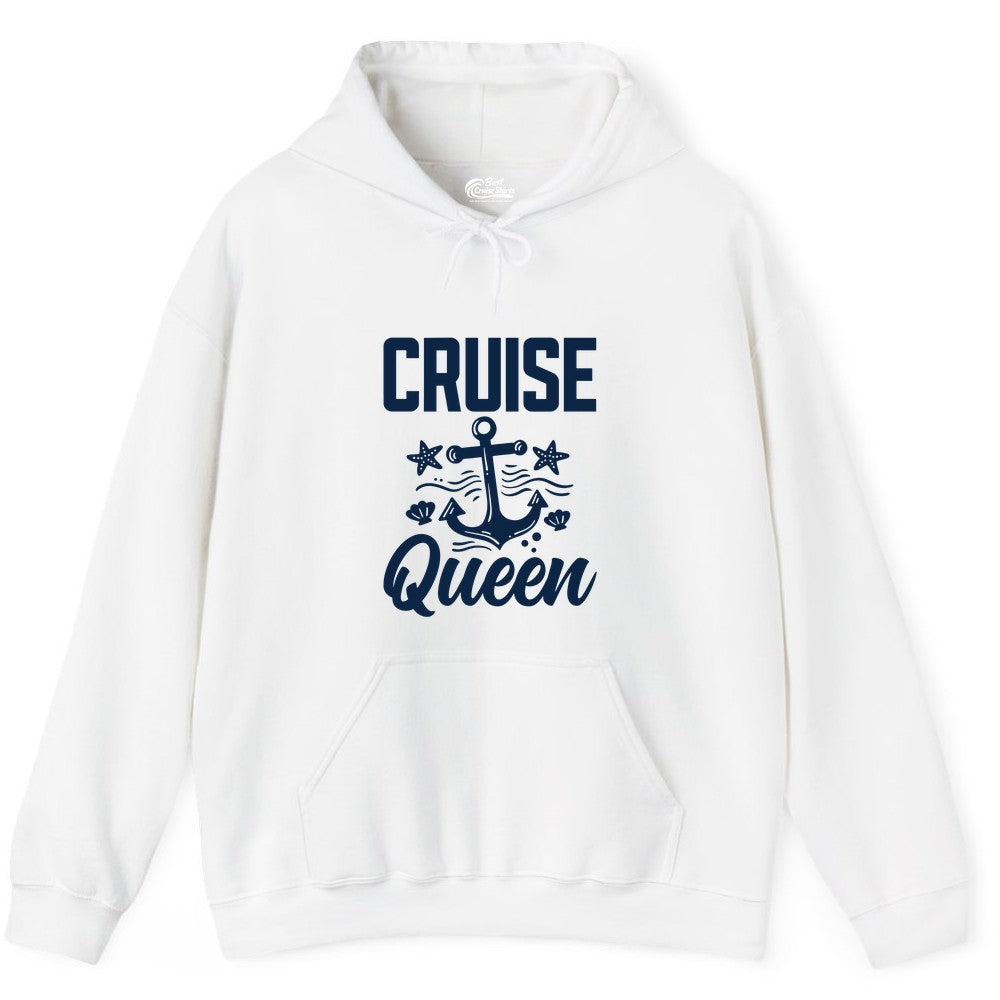 Cruise Queen Shirt - Nautical Anchor & Starfish Fun Cruise Shirt (Hoodie) in White - Cruise Queen Shirt - Nautical Anchor and Starfish Graphic Tee