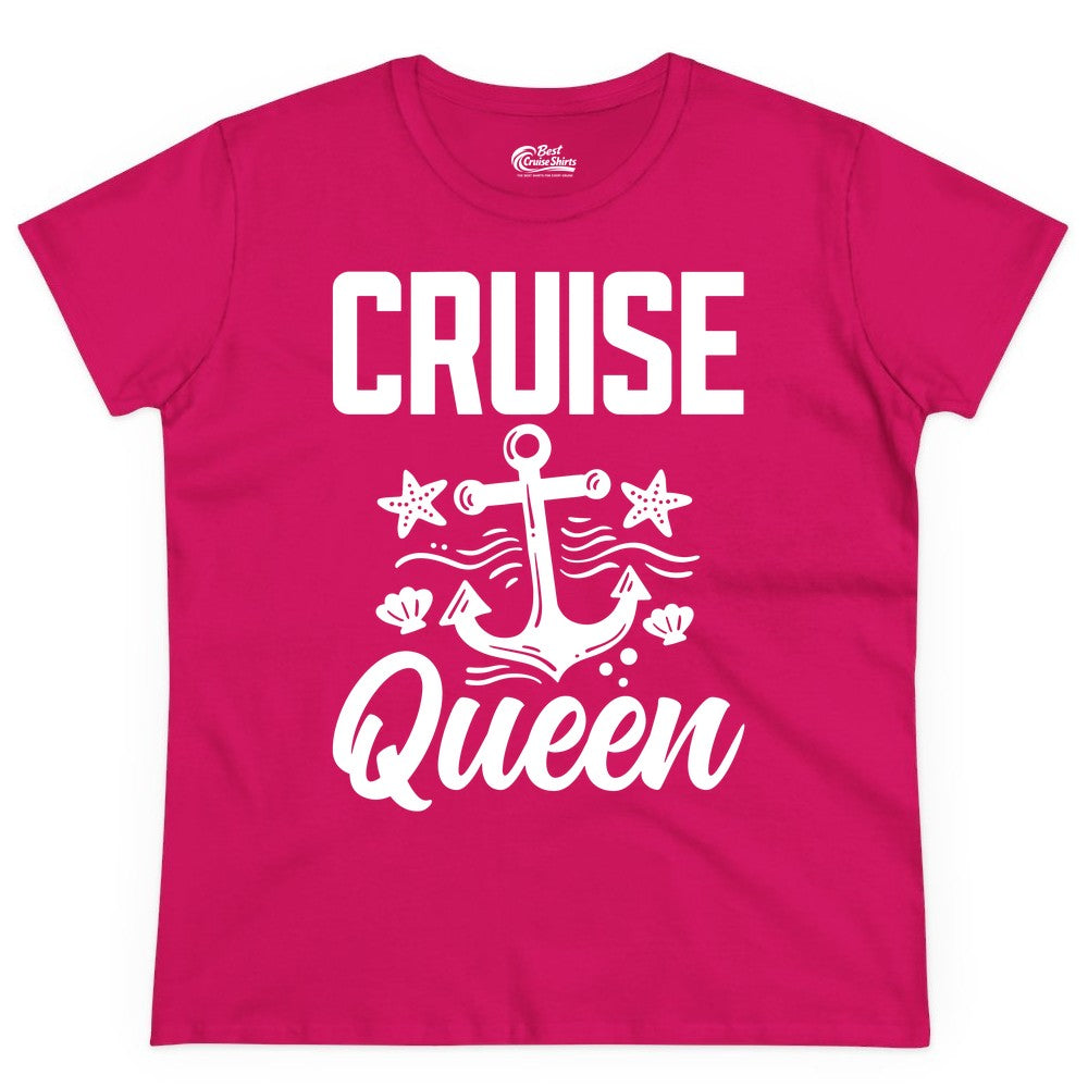Cruise Queen Shirt - Nautical Anchor & Starfish Fun Cruise Shirt (Ladies Tee) in Heliconia - Cruise Queen Shirt - Nautical Anchor and Starfish Graphic Tee